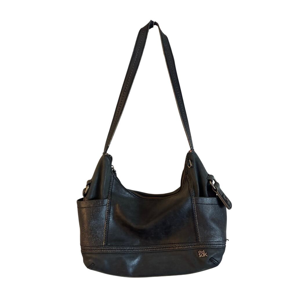 The Sak Kendra Hobo Leather Handbag Boho Y2K Shimmer Details Dark Gray